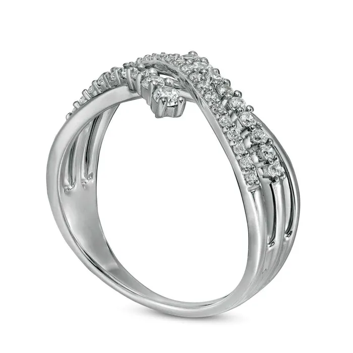 Goldia 038 CT TW Natural Diamond Wave Crossover Ring in Solid 10K White Gold Rings Goldia 038 CT TW Natural Diamond Wave Crossover Ring in Solid 10K White Gold Rings
