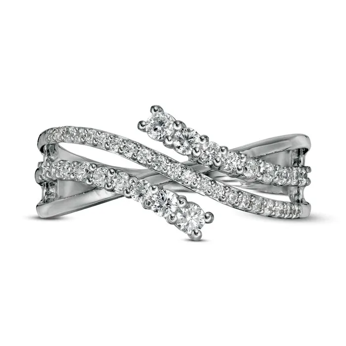 Goldia 038 CT TW Natural Diamond Wave Crossover Ring in Solid 10K White Gold Rings Goldia 038 CT TW Natural Diamond Wave Crossover Ring in Solid 10K White Gold Rings