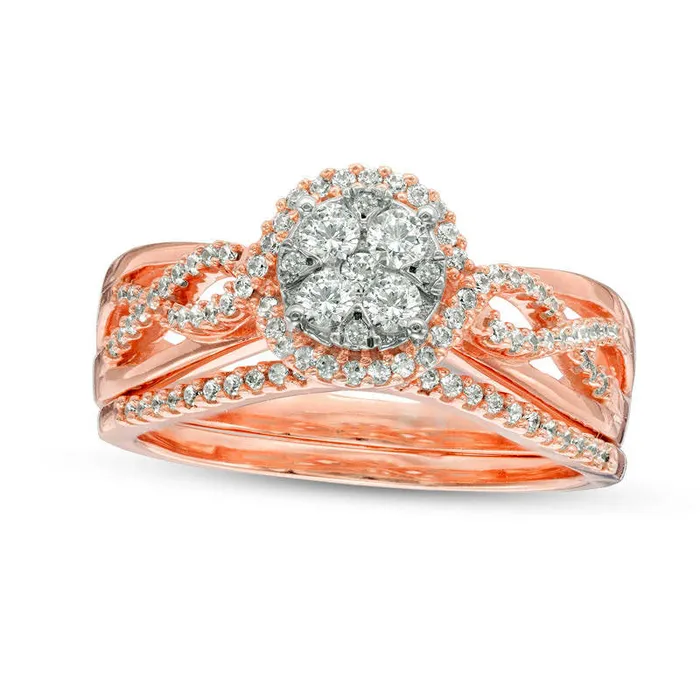 Goldia 050 CT TW Composite Natural Diamond Frame Twist Bridal Engagement Ring Set in Solid 10K Rose Gold Rings Goldia 050 CT TW Composite Natural Diamond Frame Twist Bridal Engagement Ring Set in Solid 10K Rose Gold Rings
