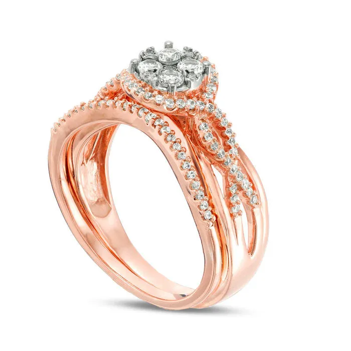 Goldia 050 CT TW Composite Natural Diamond Frame Twist Bridal Engagement Ring Set in Solid 10K Rose Gold Rings Goldia 050 CT TW Composite Natural Diamond Frame Twist Bridal Engagement Ring Set in Solid 10K Rose Gold Rings