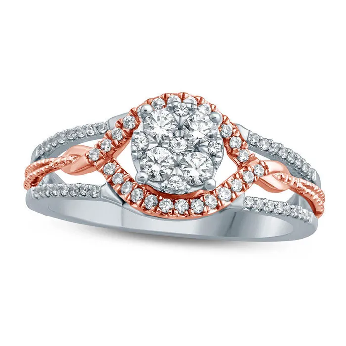 Goldia 050 CT TW Composite Natural Diamond Layered Frame Engagement Ring in Solid 10K TwoTone Gold Rings Goldia 050 CT TW Composite Natural Diamond Layered Frame Engagement Ring in Solid 10K TwoTone Gold Rings