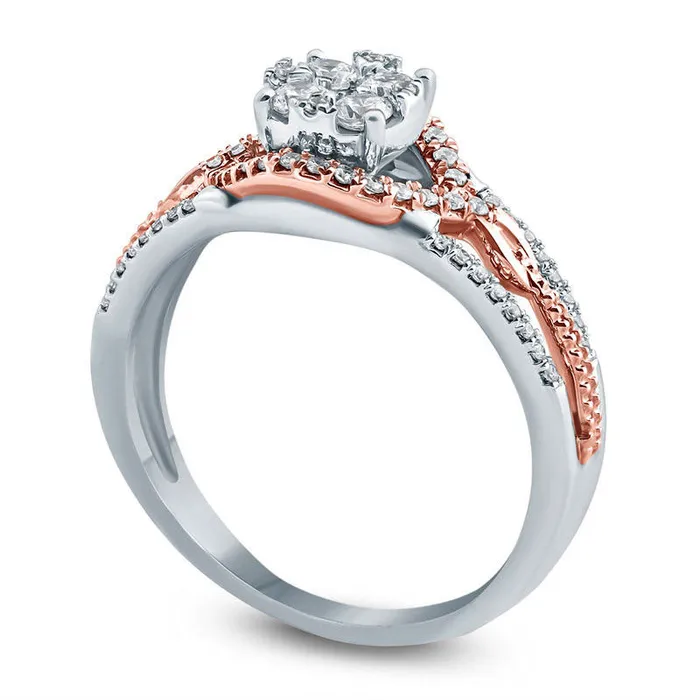 Goldia 050 CT TW Composite Natural Diamond Layered Frame Engagement Ring in Solid 10K TwoTone Gold Rings Goldia 050 CT TW Composite Natural Diamond Layered Frame Engagement Ring in Solid 10K TwoTone Gold Rings