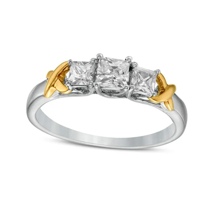 Goldia 063 CT TW PrincessCut Natural Diamond Three Stone X Shank Ring in Solid 10K TwoTone Gold Rings Goldia 063 CT TW PrincessCut Natural Diamond Three Stone X Shank Ring in Solid 10K TwoTone Gold Rings