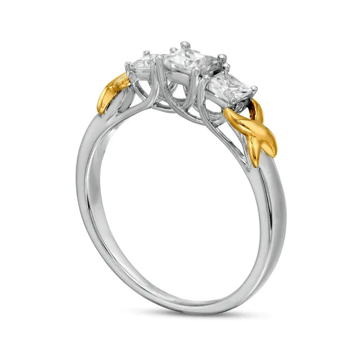 Goldia 063 CT TW PrincessCut Natural Diamond Three Stone X Shank Ring in Solid 10K TwoTone Gold Rings Goldia 063 CT TW PrincessCut Natural Diamond Three Stone X Shank Ring in Solid 10K TwoTone Gold Rings
