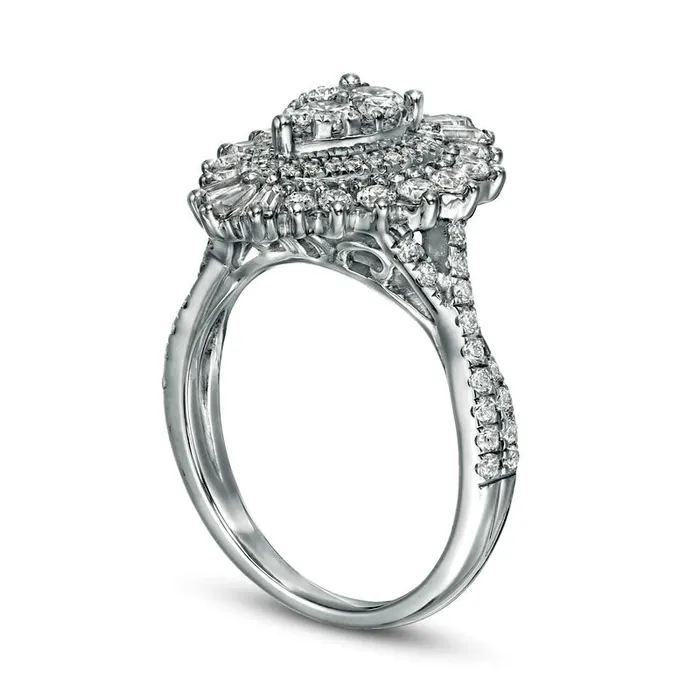 Goldia 15 CT TW Composite Natural Diamond Teardrop Starburst Frame Twist Shank Ring in Solid 14K White Gold Rings Goldia 15 CT TW Composite Natural Diamond Teardrop Starburst Frame Twist Shank Ring in Solid 14K White Gold Rings