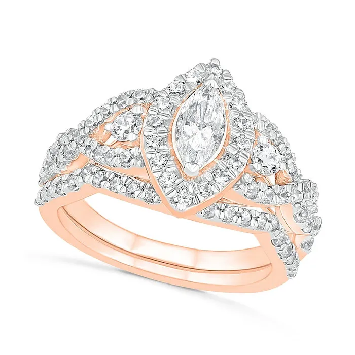 Goldia 15 CT TW Marquise Natural Diamond Frame Antique VintageStyle Bridal Engagement Ring Set in Solid 10K Rose Gold Rings Goldia 15 CT TW Marquise Natural Diamond Frame Antique VintageStyle Bridal Engagement Ring Set in Solid 10K Rose Gold Rings