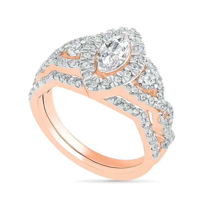 Goldia 15 CT TW Marquise Natural Diamond Frame Antique VintageStyle Bridal Engagement Ring Set in Solid 10K Rose Gold Rings Goldia 15 CT TW Marquise Natural Diamond Frame Antique VintageStyle Bridal Engagement Ring Set in Solid 10K Rose Gold Rings