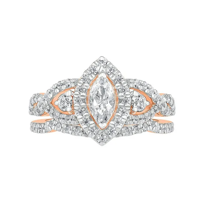 Goldia 15 CT TW Marquise Natural Diamond Frame Antique VintageStyle Bridal Engagement Ring Set in Solid 10K Rose Gold Rings Goldia 15 CT TW Marquise Natural Diamond Frame Antique VintageStyle Bridal Engagement Ring Set in Solid 10K Rose Gold Rings