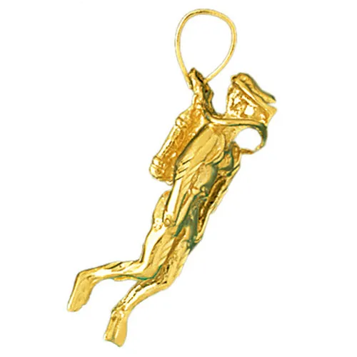 Goldia 14K Gold 3D Scuba Diving Diver Pendant Necklaces