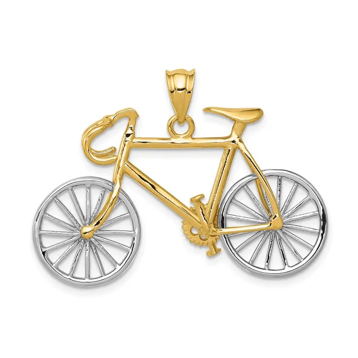 Goldia 14k Twotone Gold Large Twotone Gold 3D Bicycle Pendant Rings