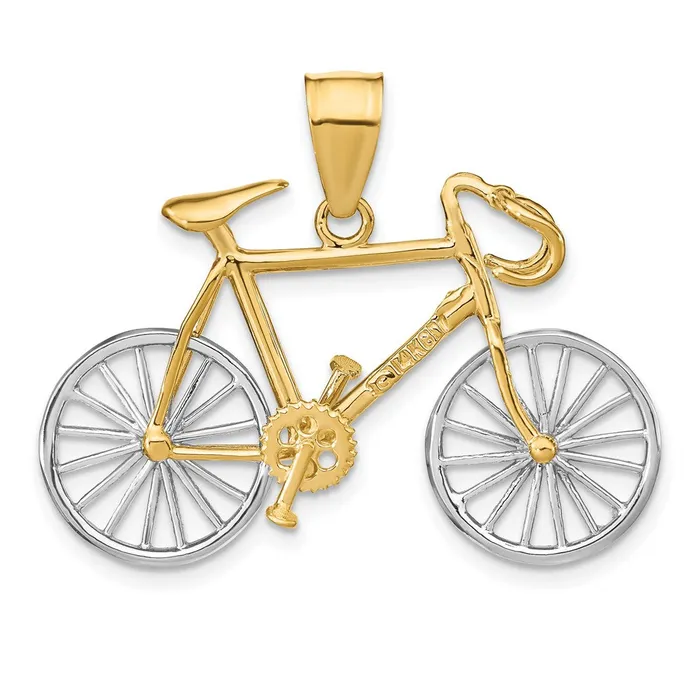 Goldia 14k Twotone Gold Large Twotone Gold 3D Bicycle Pendant Rings