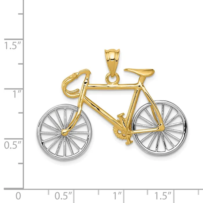 Goldia 14k Twotone Gold Large Twotone Gold 3D Bicycle Pendant Rings