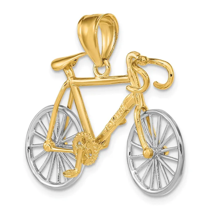 Goldia 14k Twotone Gold Large Twotone Gold 3D Bicycle Pendant Rings