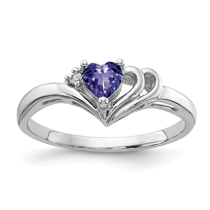 Goldia 14k White Gold 4mm Heart Tanzanite A Diamond ring Rings