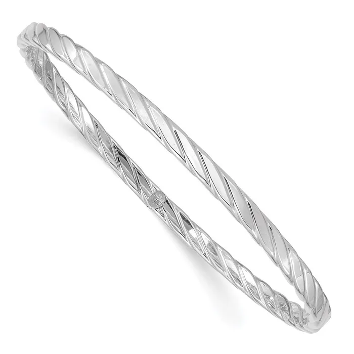 Goldia 14k White Gold 4mm Textured Twist Slipon Bangle Earrings