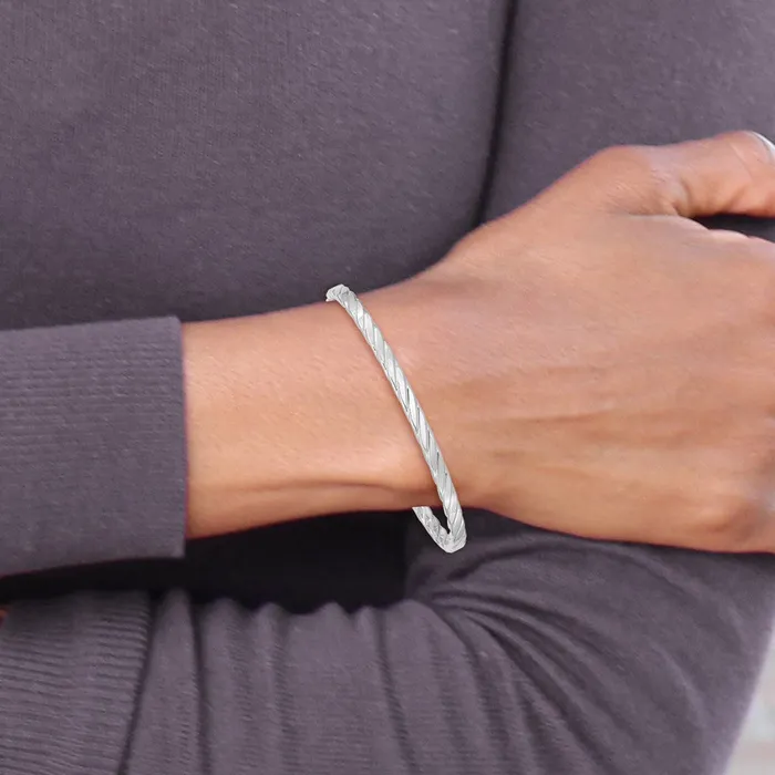 Goldia 14k White Gold 4mm Textured Twist Slipon Bangle Earrings