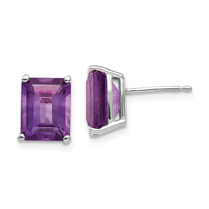 Goldia 14k White Gold 9x7mm Emerald Cut Amethyst Earrings Earrings