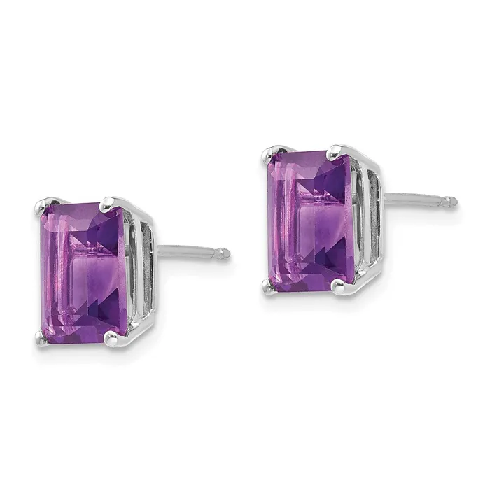 Goldia 14k White Gold 9x7mm Emerald Cut Amethyst Earrings Earrings