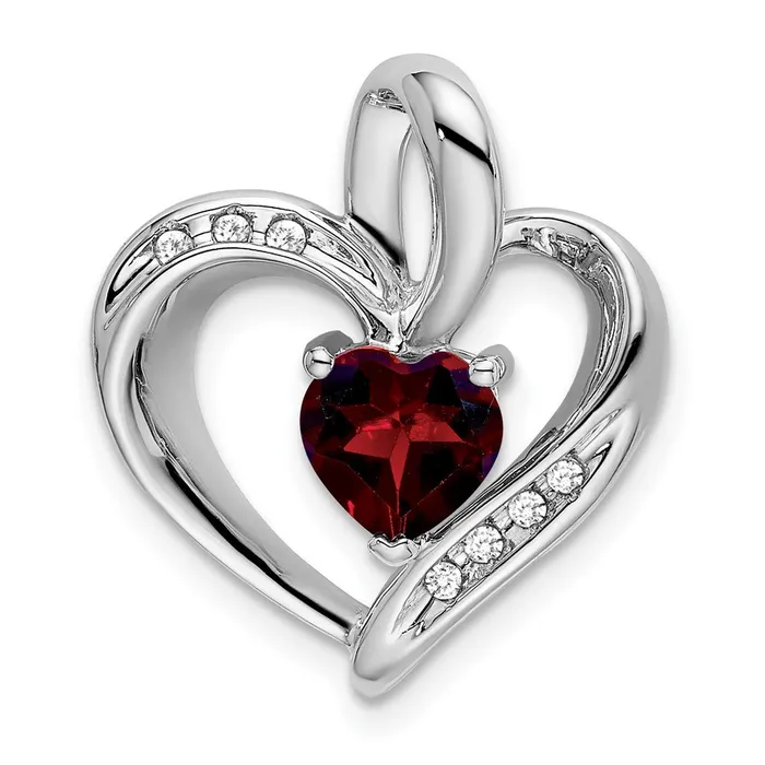 Goldia 14k White Gold Garnet and Real Diamond Heart Pendant Necklaces