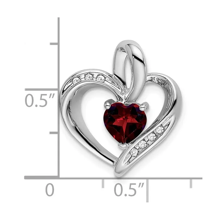 Goldia 14k White Gold Garnet and Real Diamond Heart Pendant Necklaces