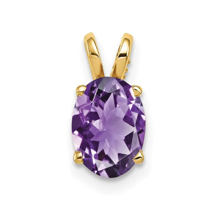 Goldia 14K Yellow Gold 8x6mm Oval Amethyst Checker pendant Necklaces