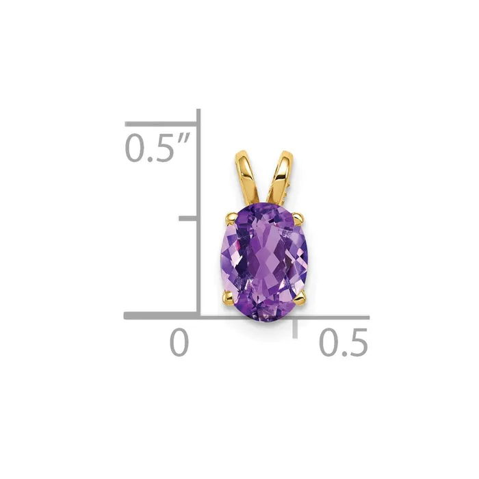 Goldia 14K Yellow Gold 8x6mm Oval Amethyst Checker pendant Necklaces