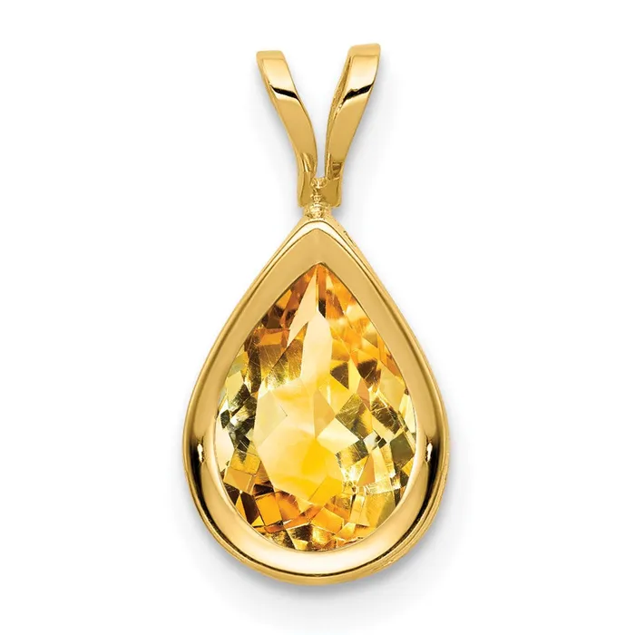 Goldia 14K Yellow Gold 9x6mm Pear Citrine bezel pendant Necklaces