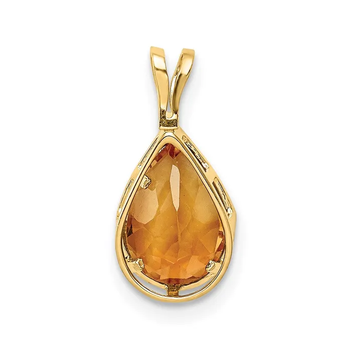 Goldia 14K Yellow Gold 9x6mm Pear Citrine bezel pendant Necklaces