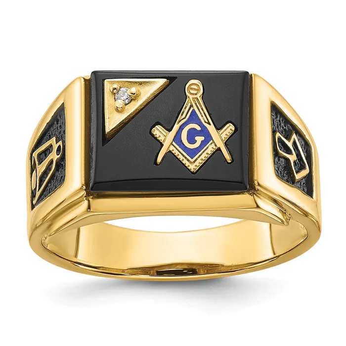 Goldia 14k Yellow Gold Mens Polished and Textured with Black Enamel Onyx and AA Quality Diamond Masonic Ring Rings Goldia 14k Yellow Gold Mens Polished and Textured with Black Enamel Onyx and AA Quality Diamond Masonic Ring Rings