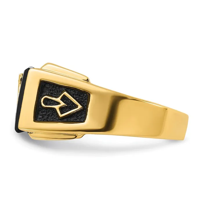 Goldia 14k Yellow Gold Mens Polished and Textured with Black Enamel Onyx and AA Quality Diamond Masonic Ring Rings