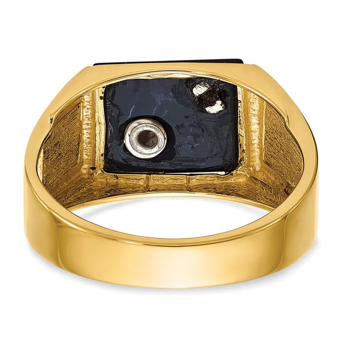 Goldia 14k Yellow Gold Mens Polished and Textured with Black Enamel Onyx and AA Quality Diamond Masonic Ring Rings