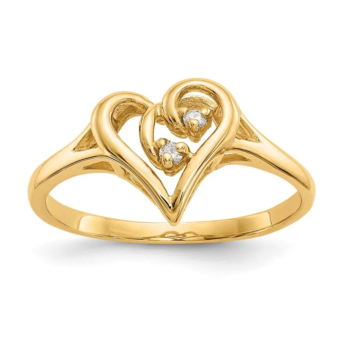 Goldia 14k Yellow Gold Polished AA Diamond heart ring Rings