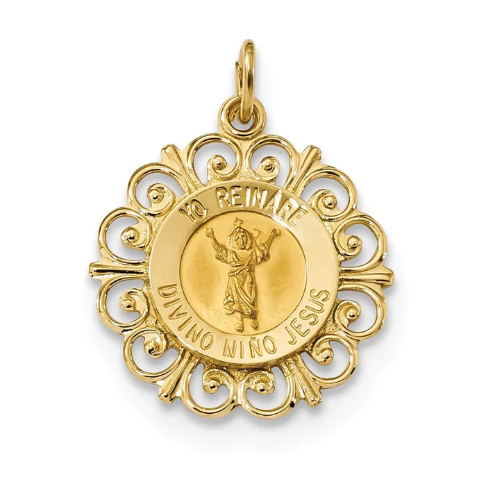 Goldia 14k Yellow Gold Polished u0026 Satin Divino Nino Round Medal Pendant Necklaces Goldia 14k Yellow Gold Polished u0026 Satin Divino Nino Round Medal Pendant Necklaces