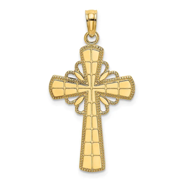 Goldia 14k Yellow Gold Polished W Beaded Edge Grid Accent Cross Charm Charm Necklaces Goldia 14k Yellow Gold Polished W Beaded Edge Grid Accent Cross Charm Charm Necklaces