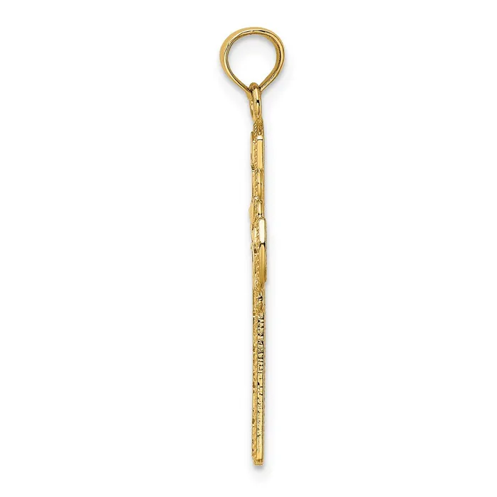 Goldia 14k Yellow Gold Polished W Beaded Edge Grid Accent Cross Charm Charm Necklaces