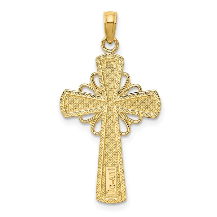 Goldia 14k Yellow Gold Polished W Beaded Edge Grid Accent Cross Charm Charm Necklaces