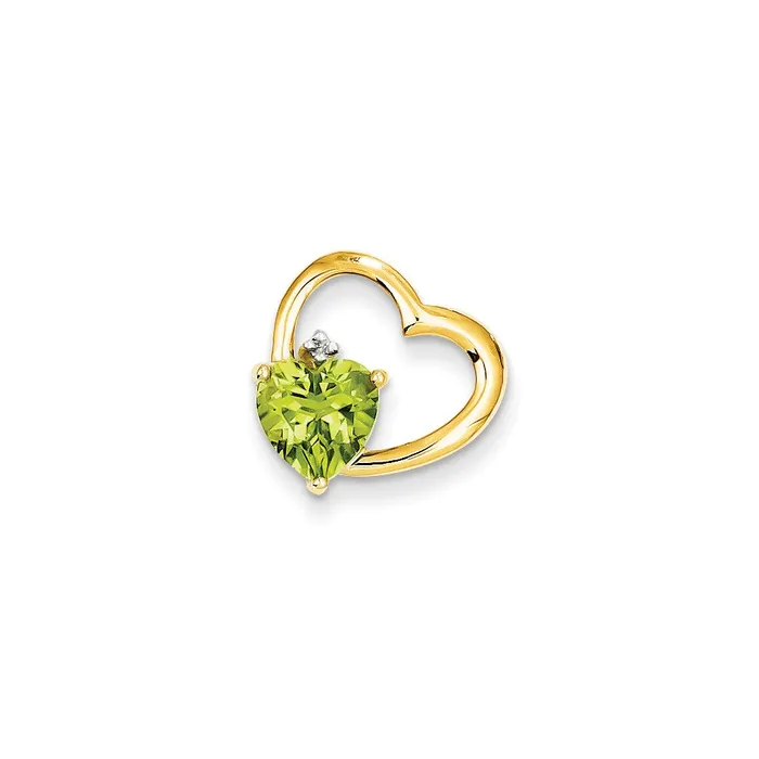 Goldia 14K Yellow Gold Real Diamond and Peridot Heart Pendant Necklaces