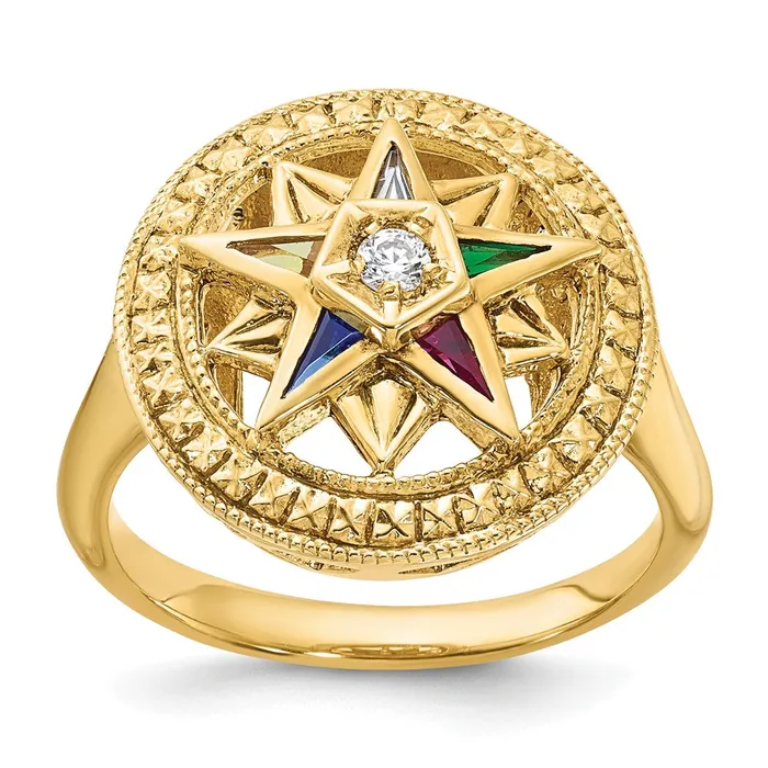 Goldia 14k Yellow Gold Womens Polished and Textured with Multicolor CZ and Diamond Eastern Star Masonic Ring Rings Goldia 14k Yellow Gold Womens Polished and Textured with Multicolor CZ and Diamond Eastern Star Masonic Ring Rings