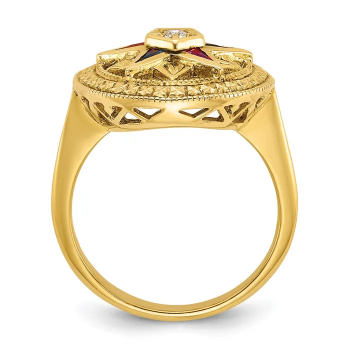 Goldia 14k Yellow Gold Womens Polished and Textured with Multicolor CZ and Diamond Eastern Star Masonic Ring Rings