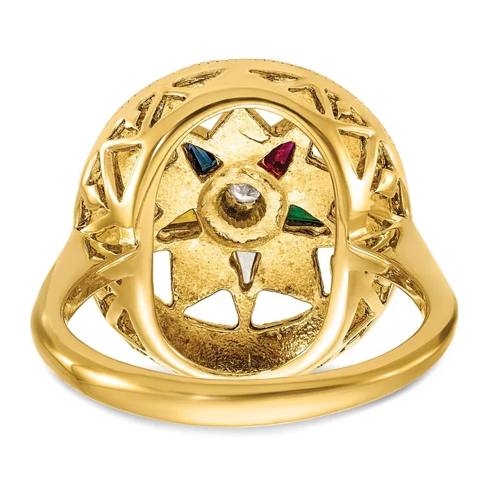 Goldia 14k Yellow Gold Womens Polished and Textured with Multicolor CZ and Diamond Eastern Star Masonic Ring Rings