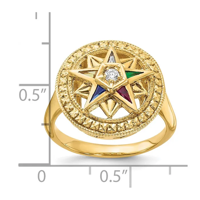 Goldia 14k Yellow Gold Womens Polished and Textured with Multicolor CZ and Diamond Eastern Star Masonic Ring Rings