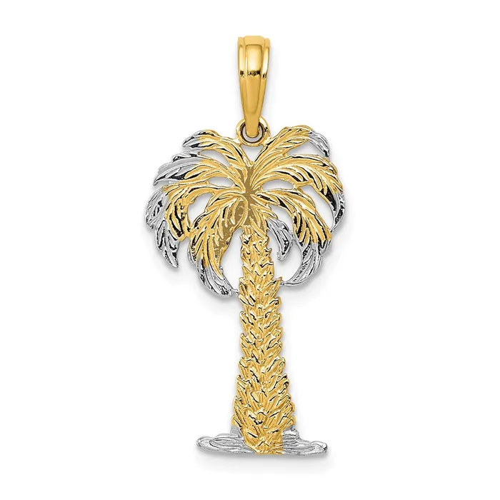 Goldia 14k Yellow Rhodium Gold w Rhodium Polished And Textured Palm Tree Pendant Necklaces Goldia 14k Yellow Rhodium Gold w Rhodium Polished And Textured Palm Tree Pendant Necklaces