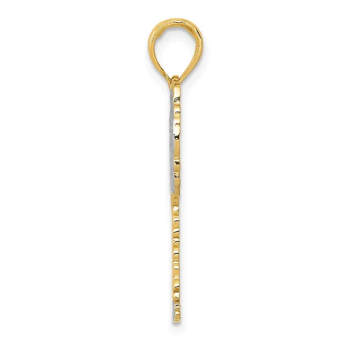 Goldia 14k Yellow Rhodium Gold w Rhodium Polished And Textured Palm Tree Pendant Necklaces