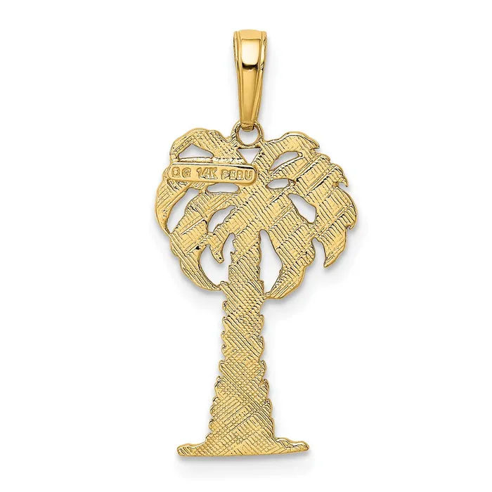 Goldia 14k Yellow Rhodium Gold w Rhodium Polished And Textured Palm Tree Pendant Necklaces