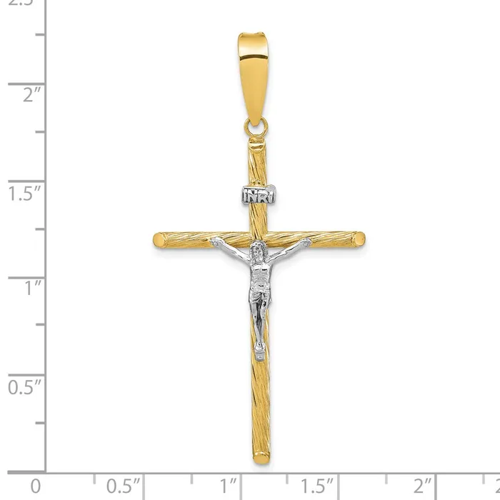 Goldia 14k Yellow u0026 Rhodium Gold wWhite Rhod Polished u0026 Textured INRI Crucifix Cross Pendant Necklaces