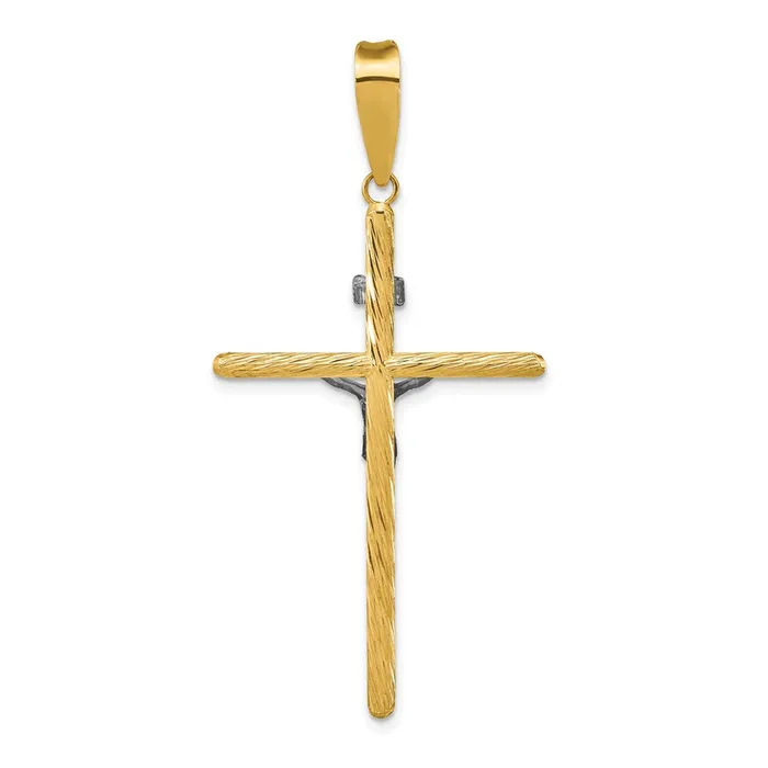 Goldia 14k Yellow u0026 Rhodium Gold wWhite Rhod Polished u0026 Textured INRI Crucifix Cross Pendant Necklaces