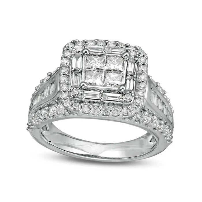 Goldia 220 CT TW Quad PrincessCut Natural Diamond Frame Engagement Ring in Solid 14K White Gold Rings Goldia 220 CT TW Quad PrincessCut Natural Diamond Frame Engagement Ring in Solid 14K White Gold Rings