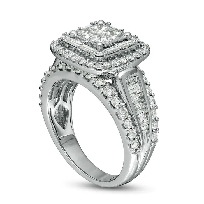 Goldia 220 CT TW Quad PrincessCut Natural Diamond Frame Engagement Ring in Solid 14K White Gold Rings Goldia 220 CT TW Quad PrincessCut Natural Diamond Frame Engagement Ring in Solid 14K White Gold Rings