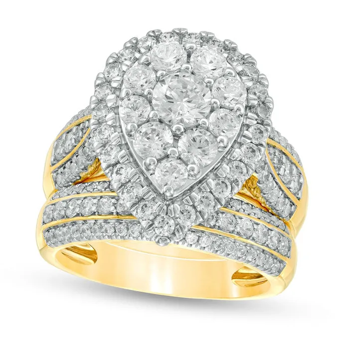 Goldia 25 CT TW Composite Natural Diamond PearShaped MultiRow Bridal Engagement Ring Set in Solid 10K Yellow Gold Rings Goldia 25 CT TW Composite Natural Diamond PearShaped MultiRow Bridal Engagement Ring Set in Solid 10K Yellow Gold Rings
