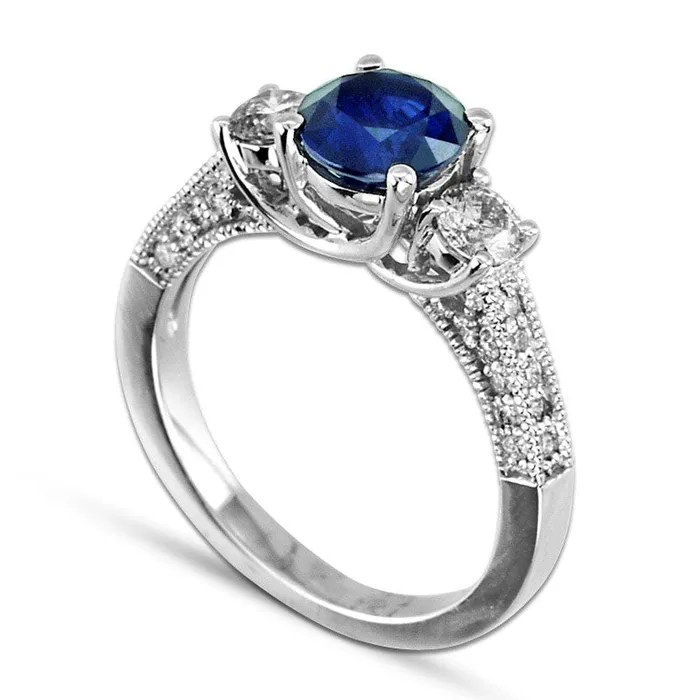 Goldia 65mm Blue Sapphire and 050 CT TW Natural Diamond Engagement Three Stone Ring in Solid 14K White Gold Rings Goldia 65mm Blue Sapphire and 050 CT TW Natural Diamond Engagement Three Stone Ring in Solid 14K White Gold Rings
